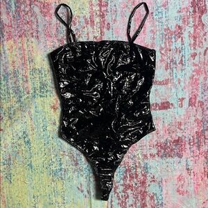 👑 Pleather Black Women's Bodysuit